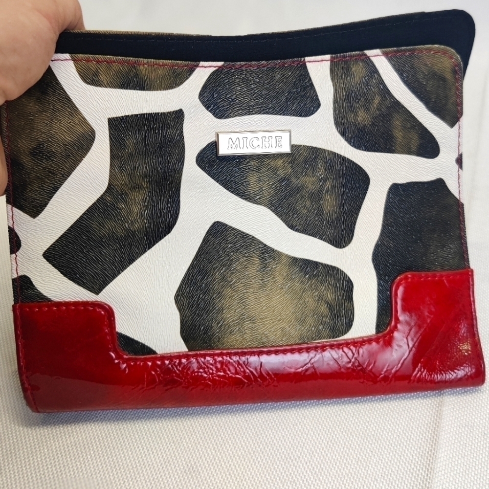MICHE Bag Giraffe Print & Red Patent Purse Hard Shell 'Sarah'